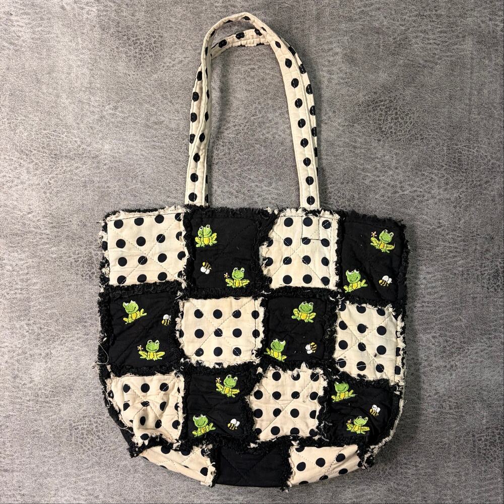 Black & White Polka Dot Frog Tote Bag